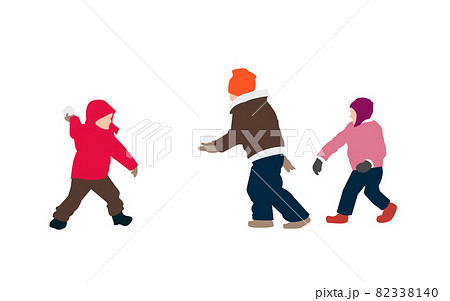 人物全身シルエットイラスト (冬・雪遊び) / 雪合戦をする子供達 人物全身シルエットイラスト (冬・雪遊び) / 雪合戦をする子供達 82338140
