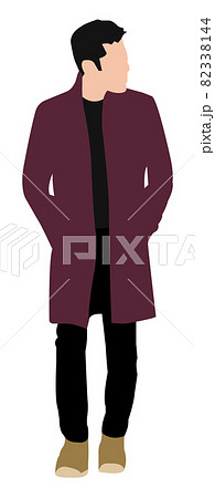 人物全身シルエットイラスト 冬の服装 ロングコートの男性 正面 のイラスト素材