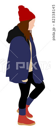 人物全身シルエットイラスト 冬の服装 歩いている女の子 横向き のイラスト素材