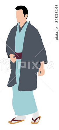 人物全身シルエットイラスト 和風 正月素材 和服 着物を着た男性 正面 のイラスト素材