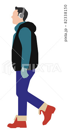 人物全身シルエットイラスト 冬の服装 歩いている男性 横向き のイラスト素材