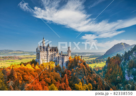Fussen Germany, Neuschwanstein Castle with autumn foliage season Fussen Germany, Neuschwanstein Castle with autumn foliage season 82338550