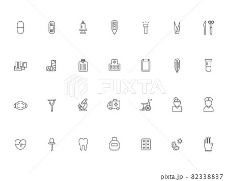 医療関連の線画アイコンセット 82338837
