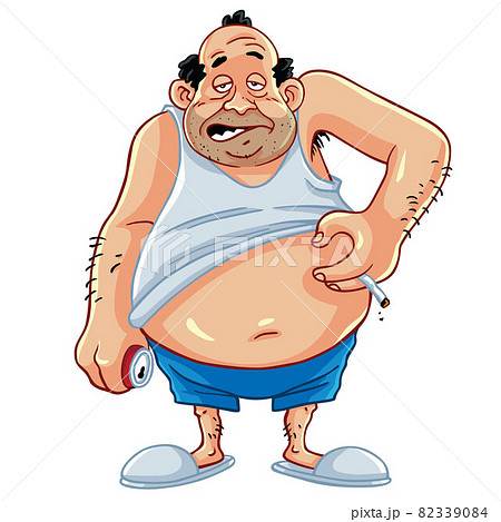 Fat Man Smoking And Drinking Beer Character Designのイラスト素材