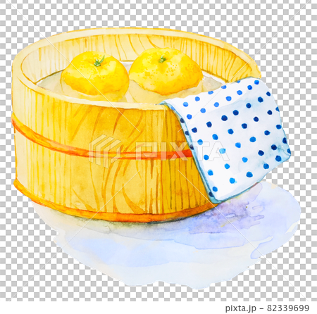 ゆずの入った桶の水彩イラスト 82339699
