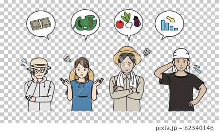 Agricultural farmers, troubled crops, poor management problems, men and women, illustration material Agricultural farmers, troubled crops, poor management problems, men and women, illustration material 82340146