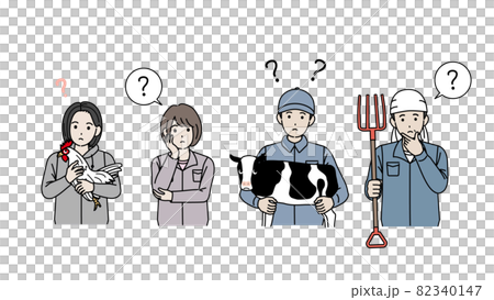 Dairy farming, livestock farming, thinking? Keeper men and women illustration material 82340147