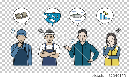 漁師　漁業　不漁　困る　問題　男女　イラスト素材 82340153