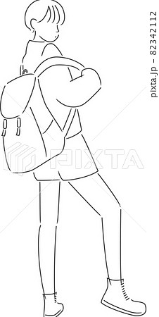 バッグを背負ったショートヘアの女の子のイラスト素材