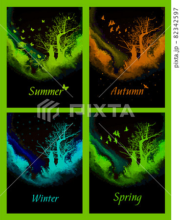 Four seasons - spring, summer, autumn, winter. Art tree beautiful for your design. Vector illustration. 82342597