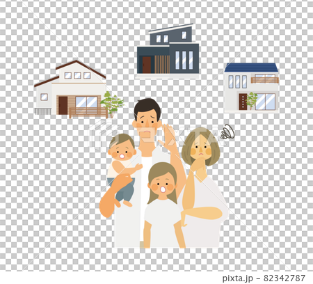 マイホームで悩む家族のベクターイラスト 82342787