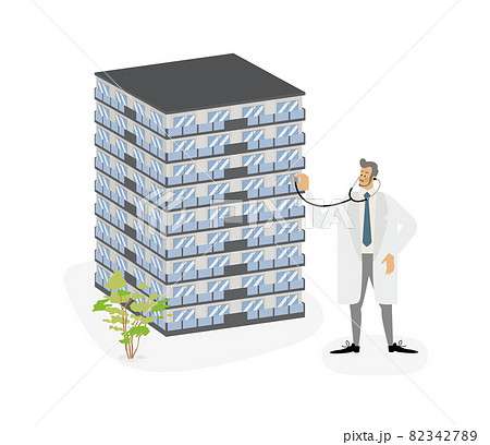 マンションを診断する白衣の男性のベクターイラスト マンションを診断する白衣の男性のベクターイラスト 82342789