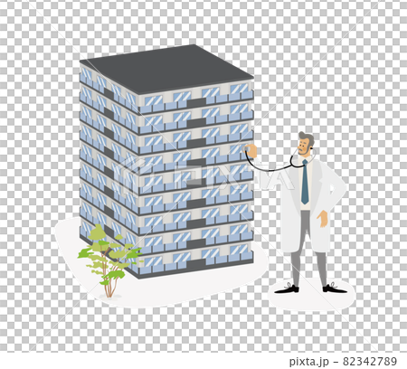 マンションを診断する白衣の男性のベクターイラスト マンションを診断する白衣の男性のベクターイラスト 82342789