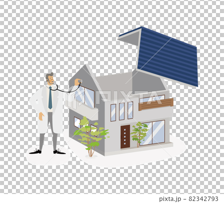 Vector illustration of a man in a lab coat diagnosing a house 82342793