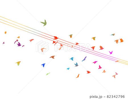 Multicolored Birds on wires. Vector illustration 82342796