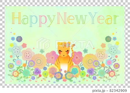 新年賀卡老虎可愛花田背景 新年賀卡老虎可愛花田背景 82342909