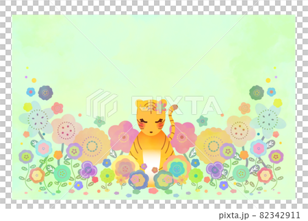 New Year's card tiger cute flower field without letters background 82342911