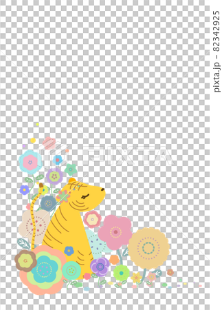 新年賀卡老虎可愛的花田白色背景 82342925
