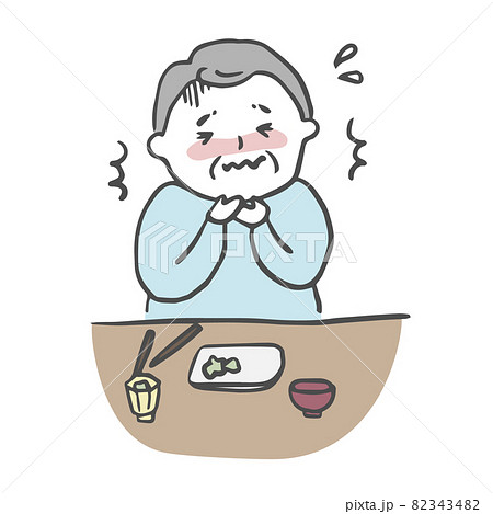 食べ物が喉につまり苦しむ高齢男性 82343482