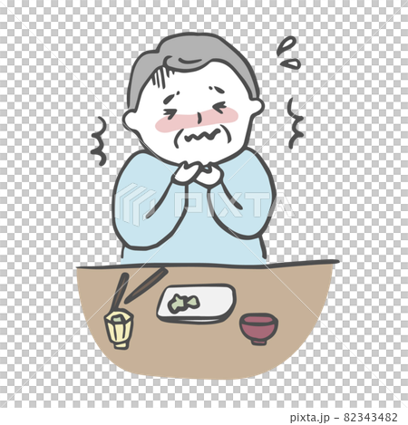 食べ物が喉につまり苦しむ高齢男性 82343482