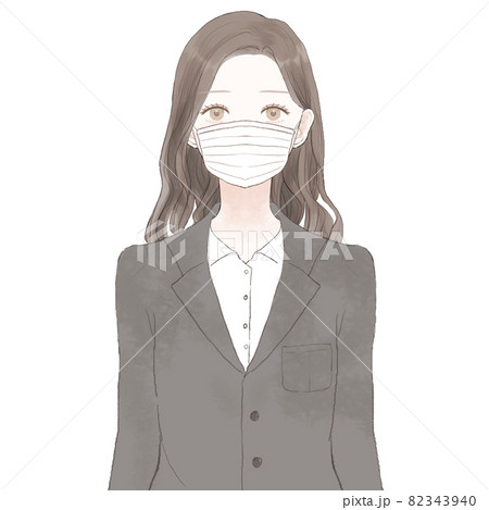 不織布マスクを着用したスーツを着た女性 不織布マスクを着用したスーツを着た女性 82343940