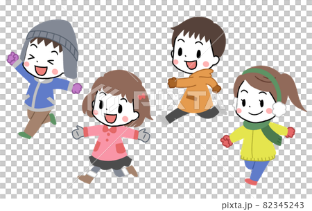 走る冬の子供たちのイラストのイラスト素材