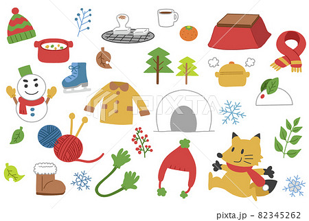 冬の手描きイラスト素材セット03 82345262