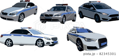 Set of color vector images of different types police cars 82345301