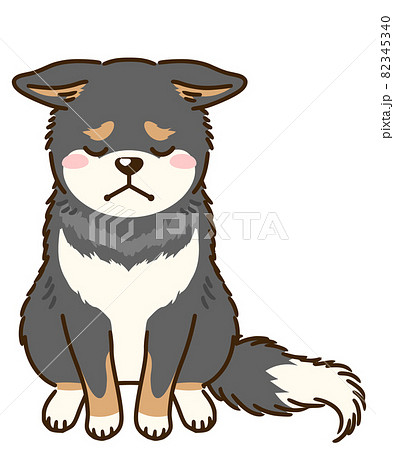 落ち込む黒柴のイラスト素材