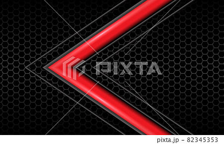 Abstract red glossy grey arrow line direction on dark hexagon mesh black design modern luxury futuristic technology vector background 82345353