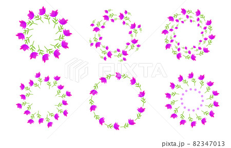 紫色のきれいな花のリース 6種類 セットのイラスト素材