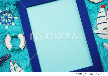 Mock up flat lay with nautical marine decoration 82347588