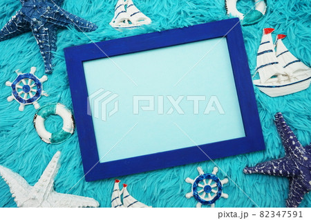 Mock up flat lay with nautical marine decoration Mock up flat lay with nautical marine decoration 82347591