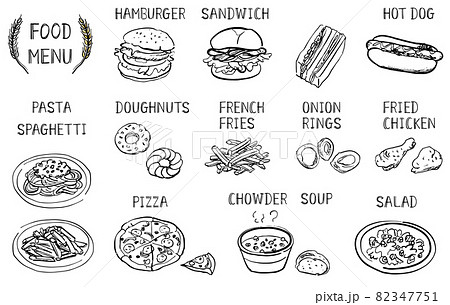 ファストフード　イラスト素材　線画　手描き 82347751