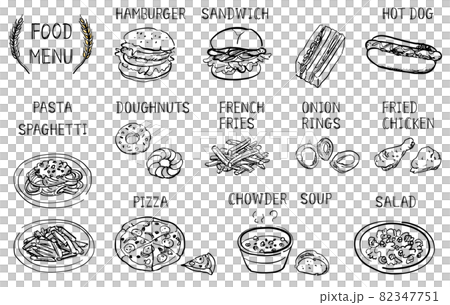 ファストフード　イラスト素材　線画　手描き 82347751