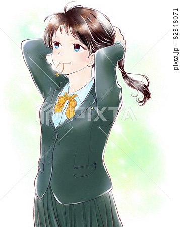 上を見上げて髪をしばる女学生/キラキラVer. 上を見上げて髪をしばる女学生/キラキラVer. 82348071