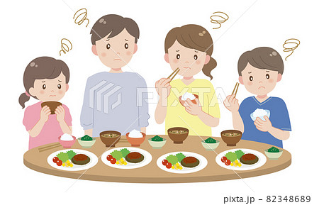 おいしくないごはんを食べる家族のイラスト素材 3486