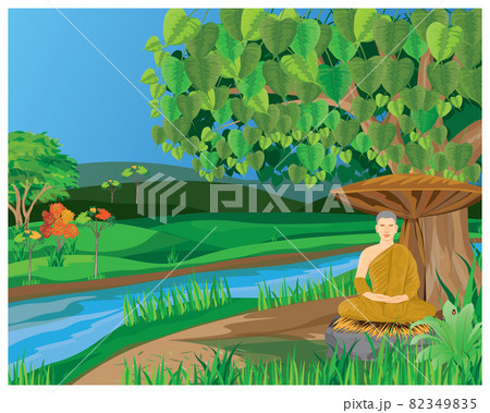 the monk meditation under the tree vector design 82349835