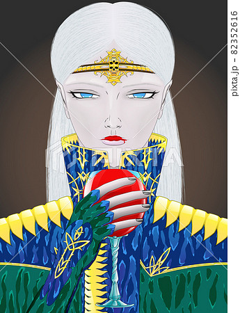 Anime style blonde vampire girl character on dark background. 82352616