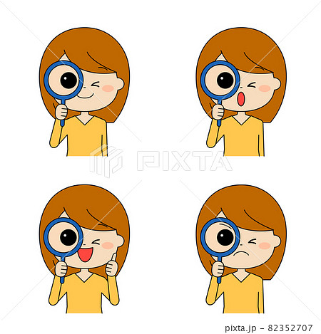 A set of women who close one eye and look - Stock Illustration 