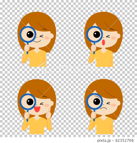 一組閉上眼睛用放大鏡仔細看的女人 82352708