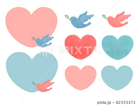 イラスト素材 ハートと青い鳥 ピンクの鳥のイラスト素材