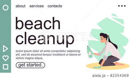 Beach cleanup website layout for voluntary movement, flat vector illustration. 82354369