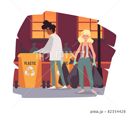 Waste sorting and recycling banner with volunteers vector illustration isolated. Waste sorting and recycling banner with volunteers vector illustration isolated. 82354426