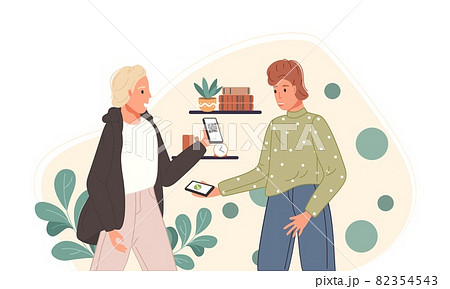 Characters using mobile payment system with scan qr code. Vector illustration 82354543