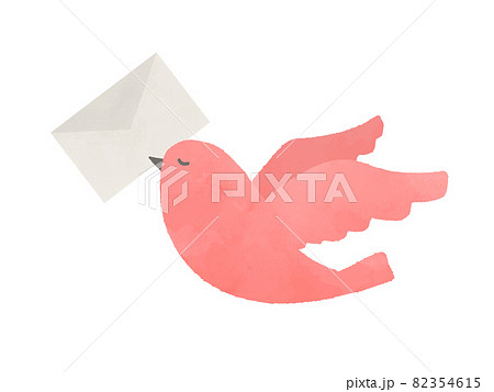 イラスト素材 飛んでいるピンクの鳥と手紙のイラスト素材