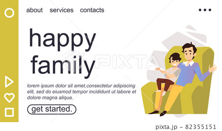 Happy family - father and child boy together sits in armchair and talk 82355151
