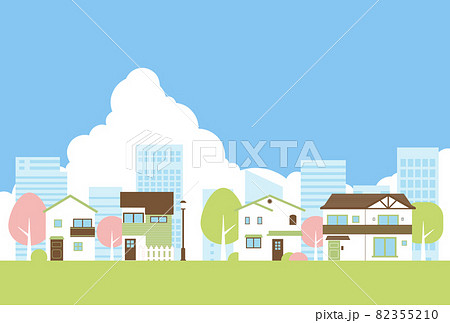 背景素材 ニュータウンの街並みのイラスト素材 背景素材 ニュータウンの街並みのイラスト素材