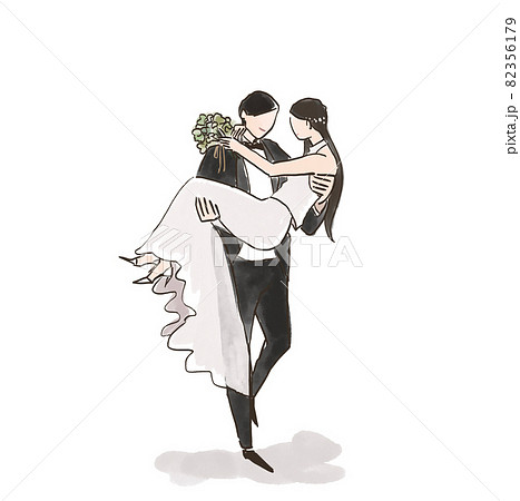 女性を抱きかかえる男性 お姫様抱っこ 新郎新婦 花嫁 ウエディング 結婚 Cのイラスト素材