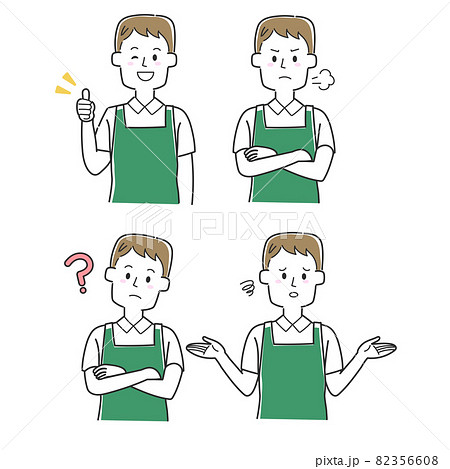 いろんな表情のエプロンを着た店員のセット 82356608